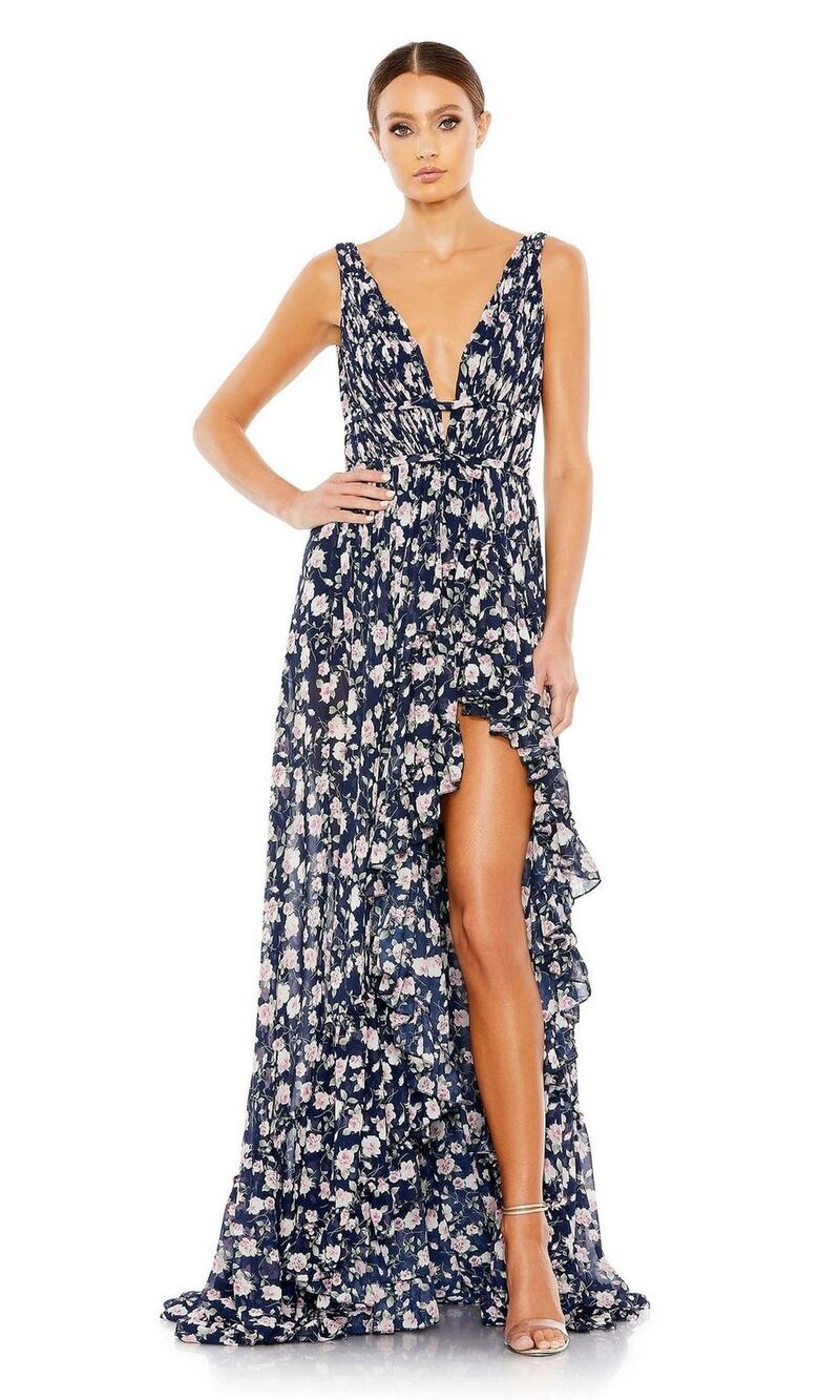 Mac Duggal Dress Floral Maxi Navy Tank Formal 50659 8 Prom Homecoming Garden - Picture 1 of 11